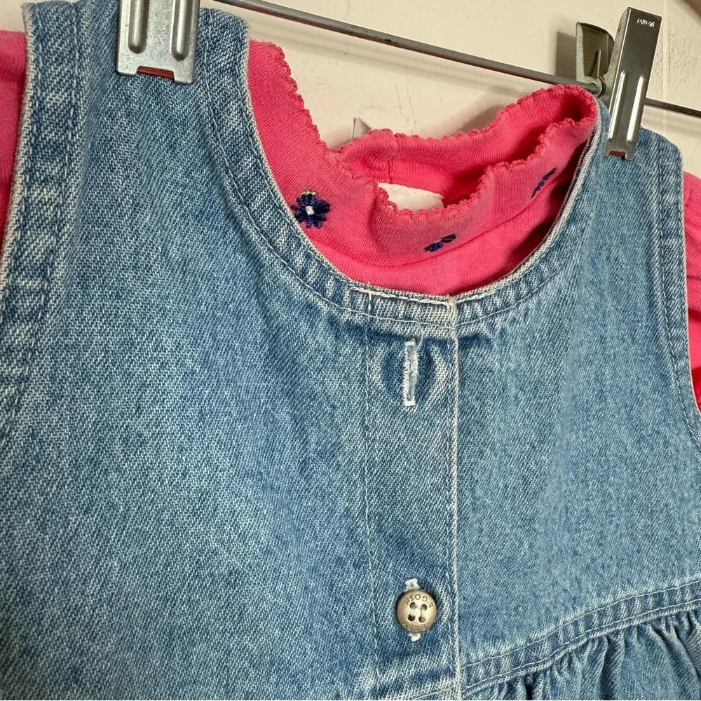 Vintage Oshkosh B’Gosh Baby Girls Button Up Denim Dress & Pink Top 24 Months‎